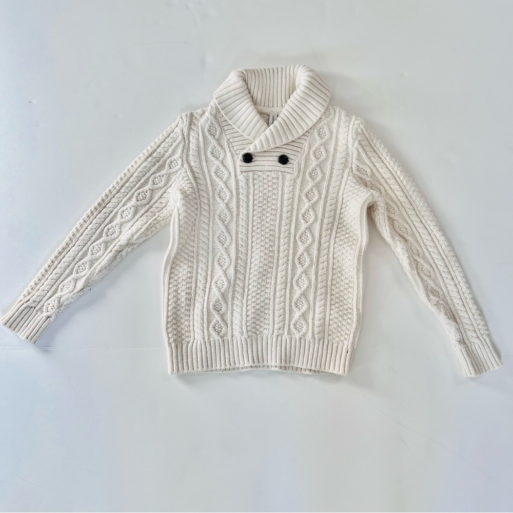 The Cable Knit Sweater by Janie and Jack with shawl collar with buttons.